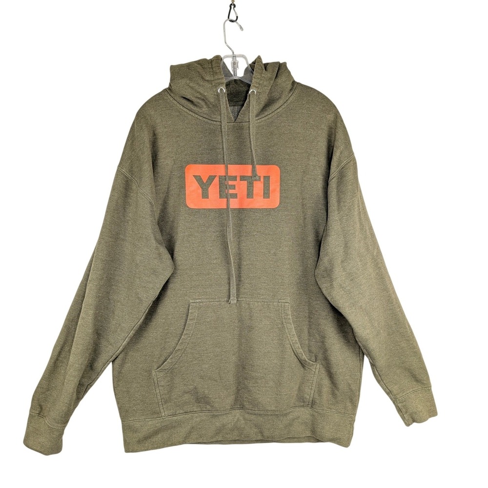 YETI Hoodie Mens XL Olive Green Orange Logo Pullover